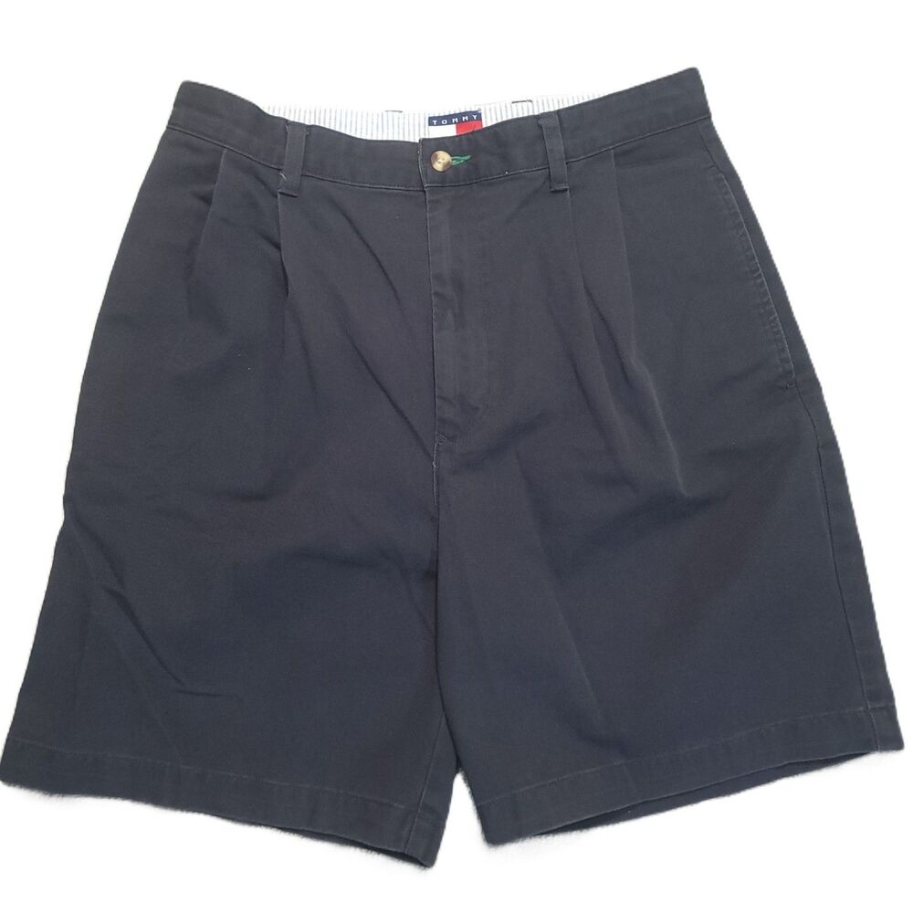 Vintage Tommy Hilfiger Mens 32 (30x7.5) Shorts Blue Pleated Chino Cotton